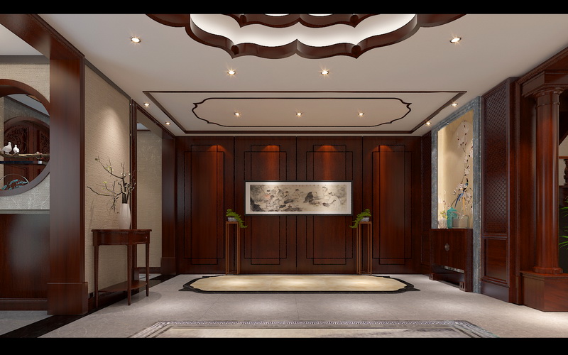 领秀山南别墅新中式风格门厅