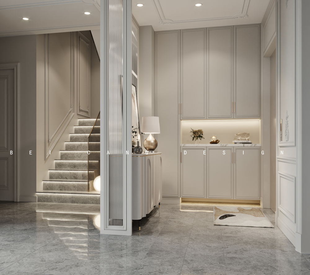 御香山叠拼法式电梯厅楼梯间效果图