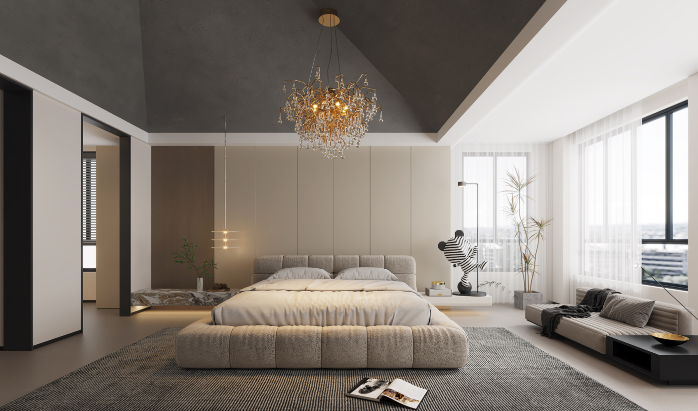 现代别墅挑高卧室设计